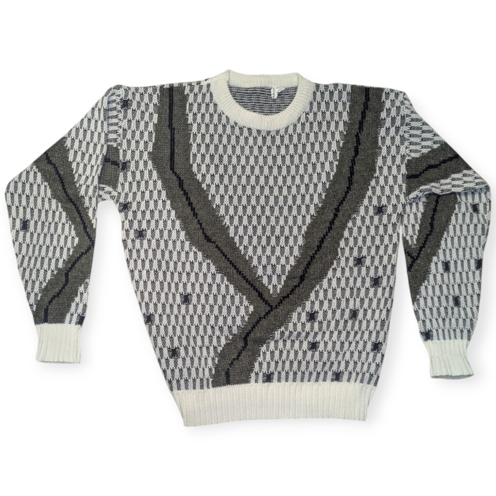 Vintage Grandpa Style Textured Knitted Sweater Women's XL Cottagecore Grunge Atl